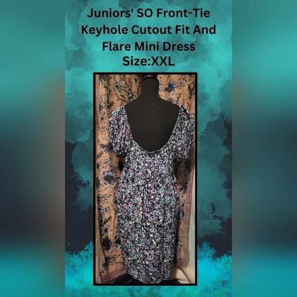 Juniors' SO Front-Tie Keyhole Cutout Fit & Flare Floral Mini Dress - Size XXL - Picture 8 of 11